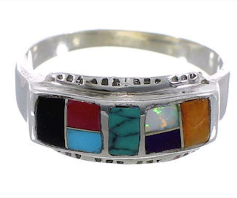 Multicolor Silver Southwestern Ring Size 6-3/4 EX51447